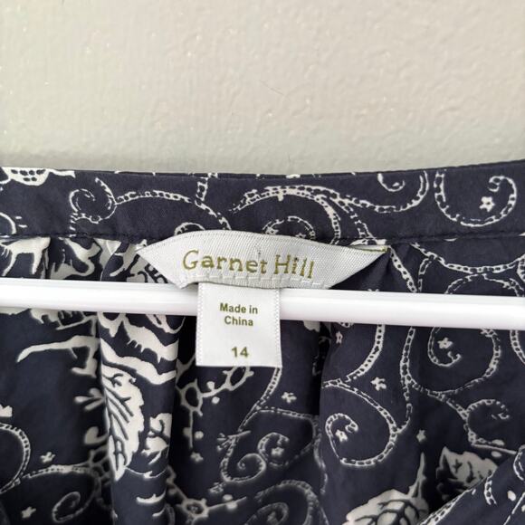 Garnet Hill Silk Navy White Floral V-Neck Blouse Size 14 - Picture 3 of 6